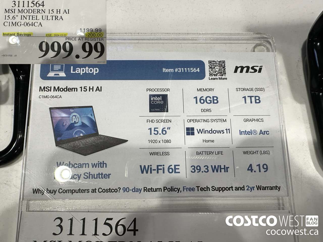 3111564 MSI MODERN 15 H AI 15.6