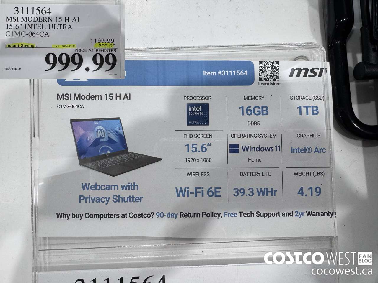 3111564 MSI MODERN 15 H AI 15.6