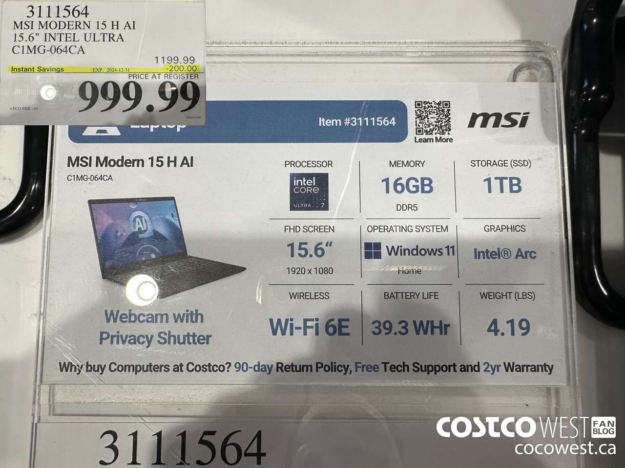 3111564 MSI MODERN 15 H AI 15.6