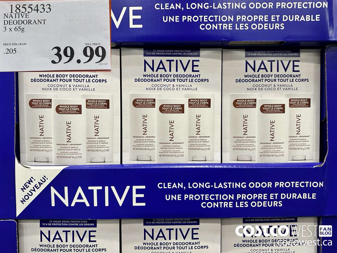 1855433 NATIVE DEODORANT 3 X 65G $39.99