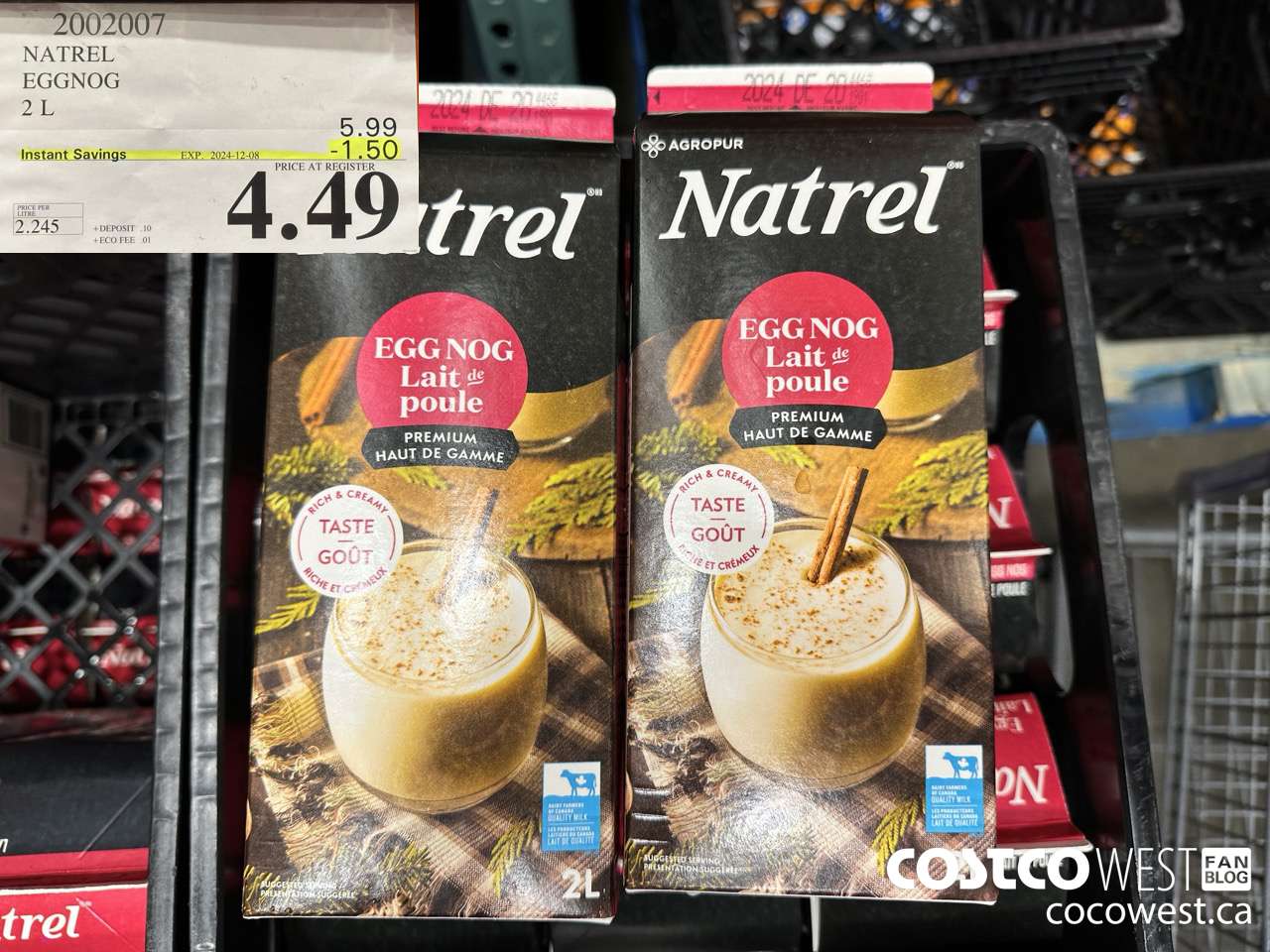 2002007 NATREL EGG NOG 2 L ($1.50 INSTANT SAVINGS EXPIRES ON 2024-12-08) $4.49
