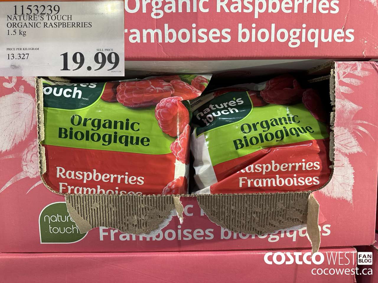 1153239 NATURE'S TOUCH ORGANIC RASPBERRIES 1.5 KG $19.99