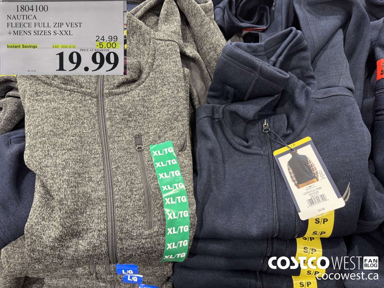 1804100 NAUTICA FLEECE FULL ZIP VEST MENS SIZES S-XXL ($5.00 INSTANT SAVINGS EXPIRES ON 2024-12-22) $19.99