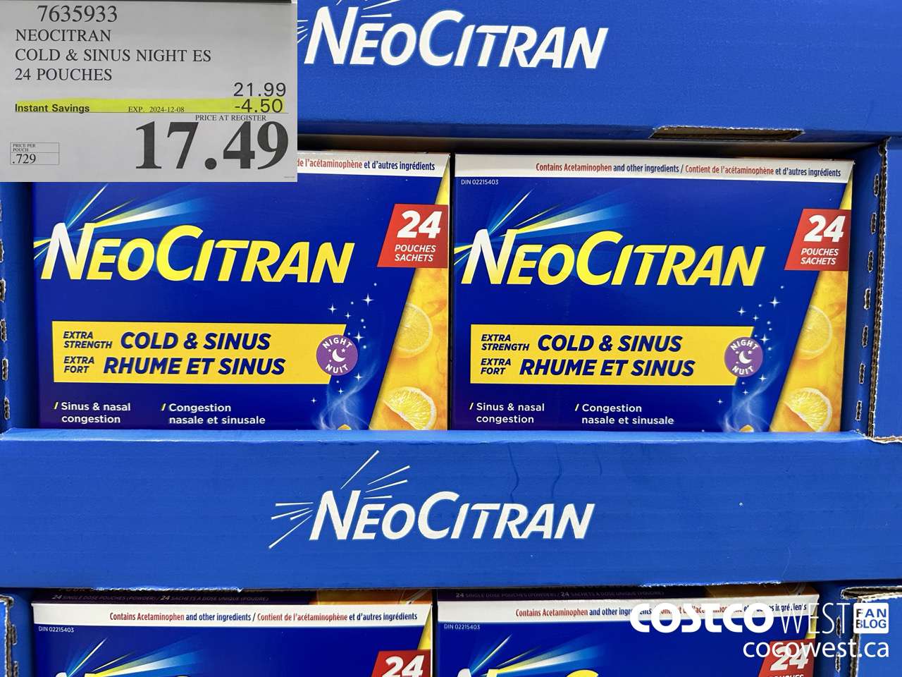 7635933 NEOCITRAN COLD & SINUS NIGHT ES 24 POUCHES ($4.50 INSTANT SAVINGS EXPIRES ON 2024-12-08) $17.49
