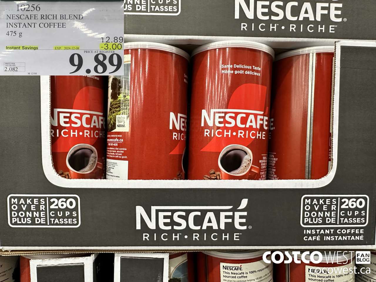 10256 NESCAFE RICH BLEND INSTANT COFFEE 475G ($3.00 INSTANT SAVINGS EXPIRES ON 2024-12-08) $9.89