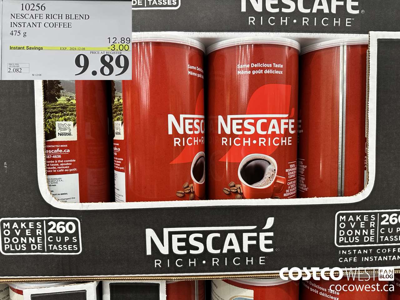 10256 NESCAFE RICH BLEND INSTANT COFFEE 475G ($3.00 INSTANT SAVINGS EXPIRES ON 2024-12-08) $9.89