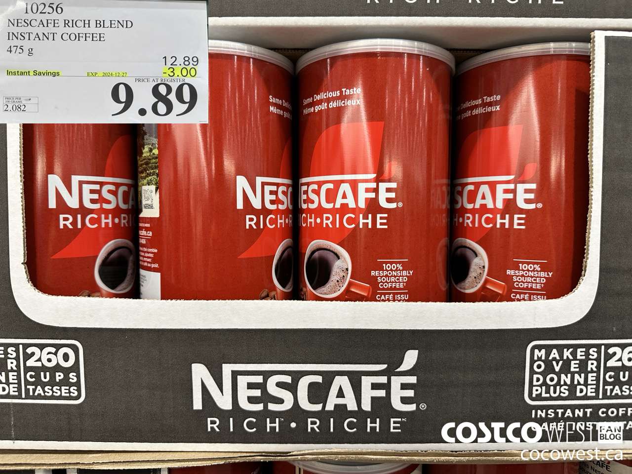 10256 NESCAFE RICH BLEND INSTANT COFFEE 475G ($3.00 INSTANT SAVINGS EXPIRES ON 2024-12-27) $9.89