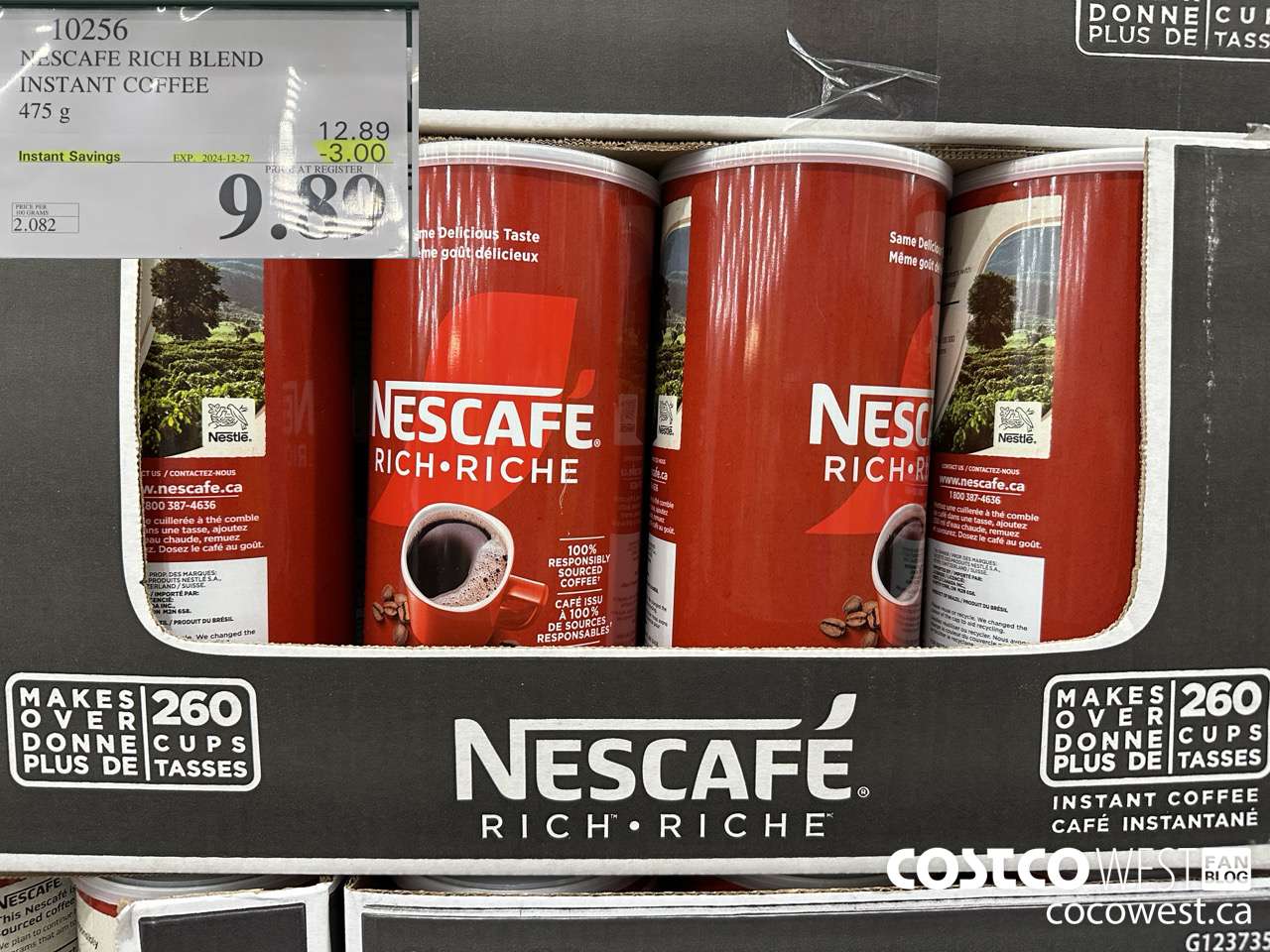 10256 NESCAFE RICH BLEND INSTANT COFFEE 475G ($3.00 INSTANT SAVINGS EXPIRES ON 2024-12-27) $9.89