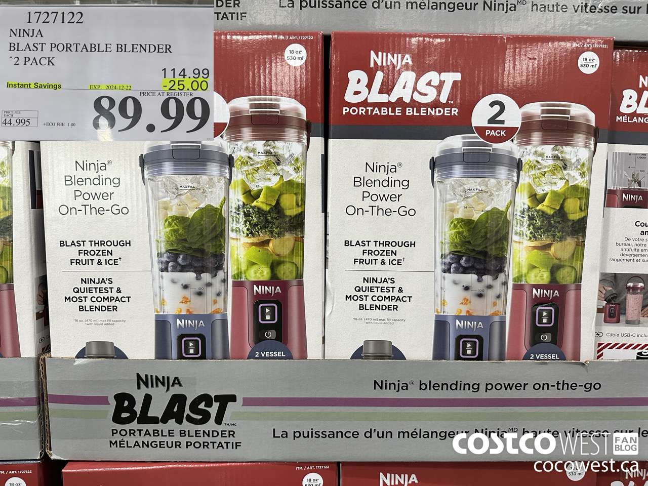 1727122 NINJA BLAST PORTABLE BLENDER 2 PACK ($25.00 INSTANT SAVINGS EXPIRES ON 2024-12-22) $89.99