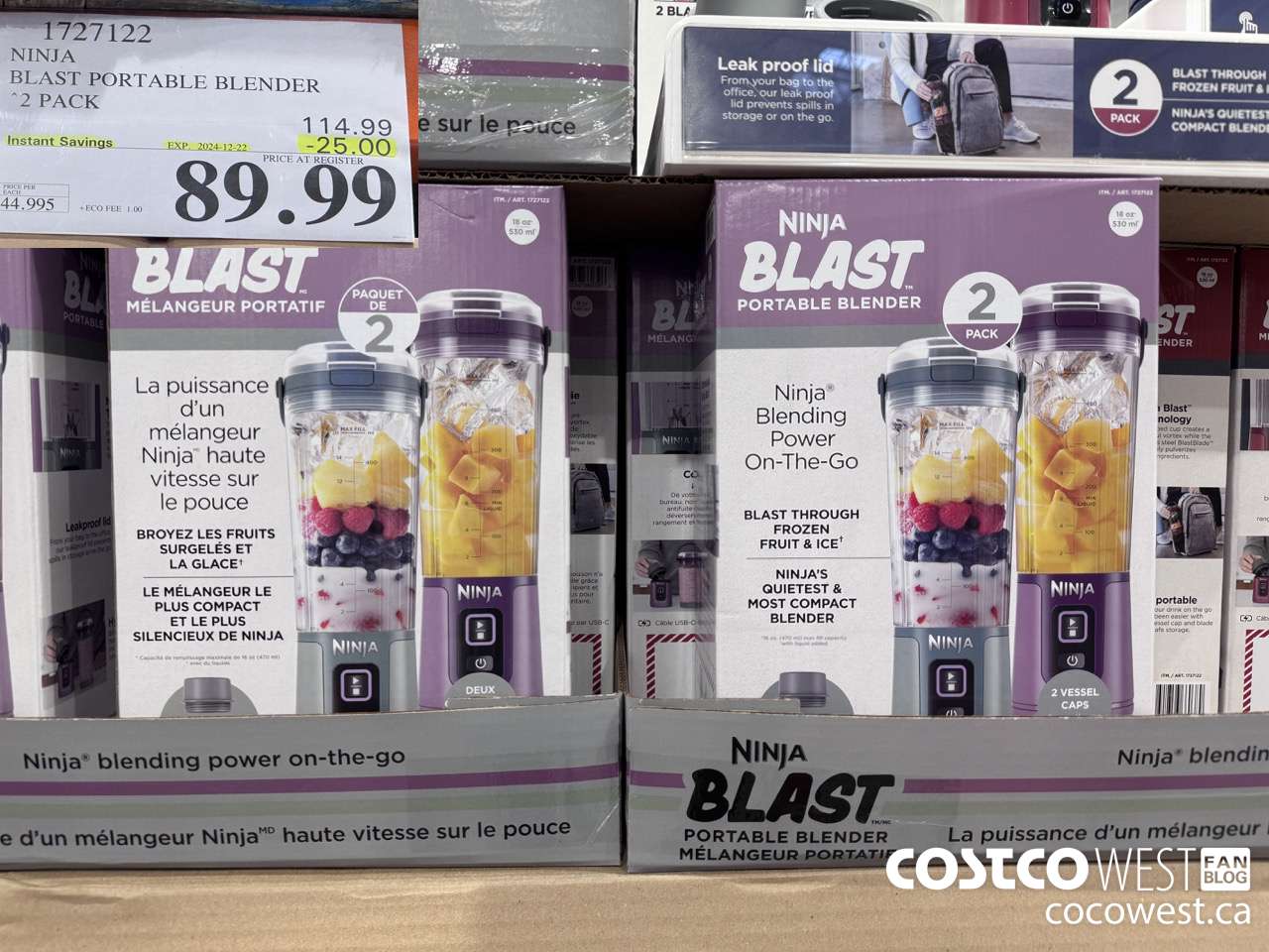 1727122 NINJA BLAST PORTABLE BLENDER 2 PACK ($25.00 INSTANT SAVINGS EXPIRES ON 2024-12-22) $89.99