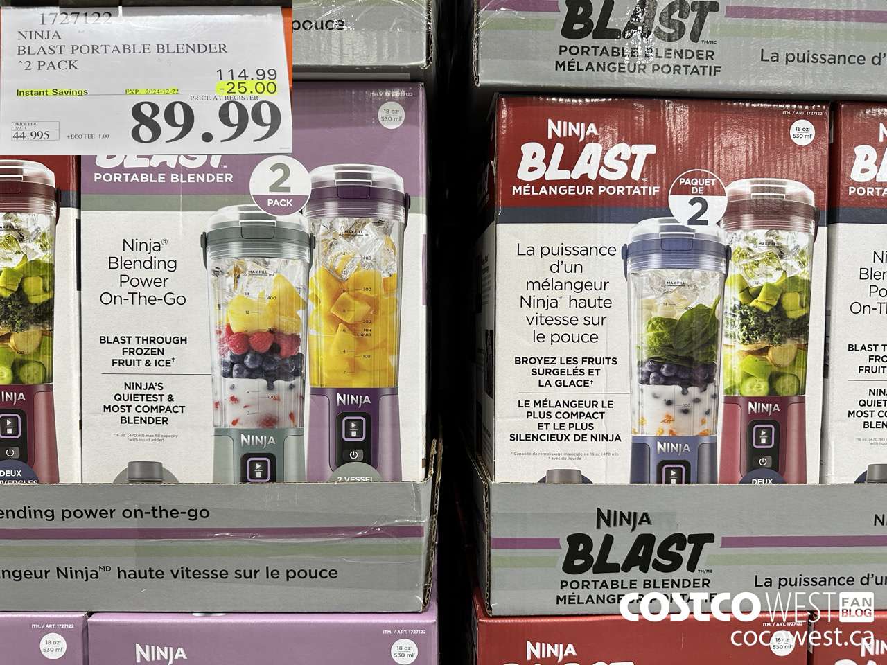 1727122 NINJA BLAST PORTABLE BLENDER 2 PACK ($25.00 INSTANT SAVINGS EXPIRES ON 2024-12-22) $89.99