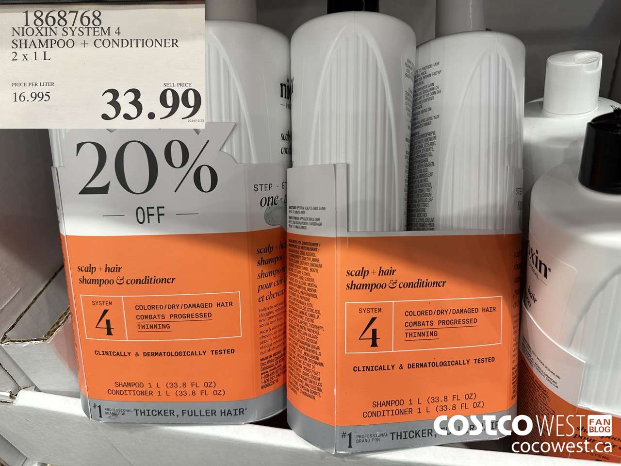 1868768 NIOXIN SYSTEM 4 SHAMPOO & CONDITIONER 2 X 1L $33.99