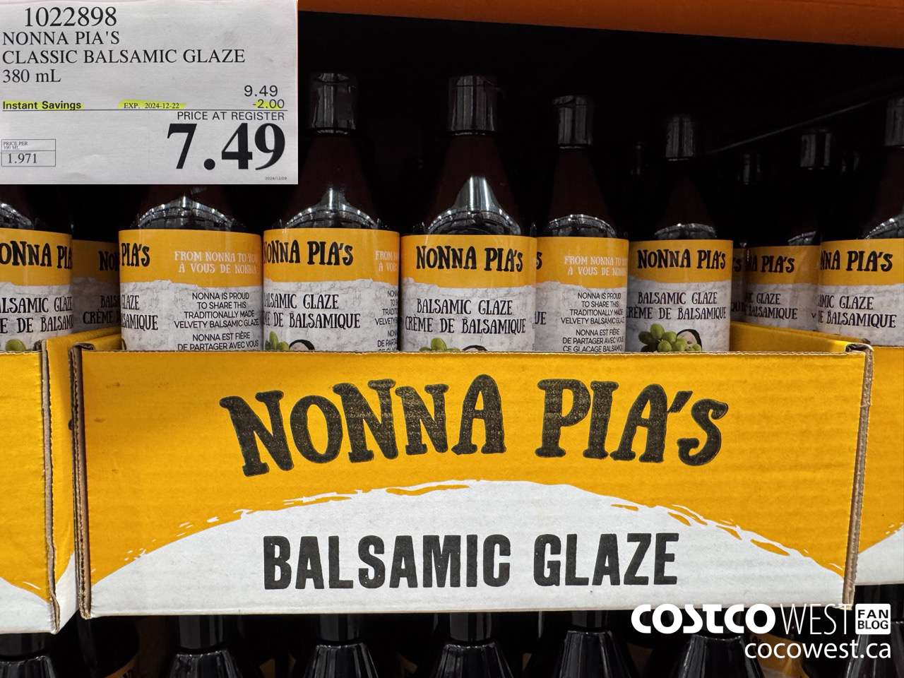 1022898 NONNA PIA'S GOURMET BALSAMIC REDUCTION 380 ML ($2.00 INSTANT SAVINGS EXPIRES ON 2024-12-22) $7.49