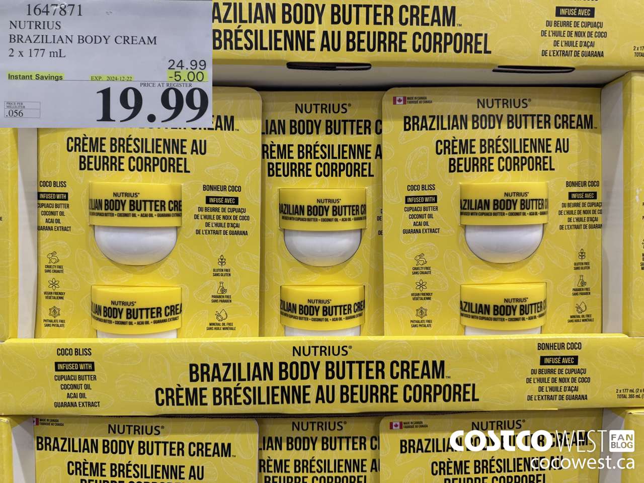 1647871 NUTRIUS BRAZILIAN BODY CREAM 2 X 177 ML ($5.00 INSTANT SAVINGS EXPIRES ON 2024-12-22) $19.99