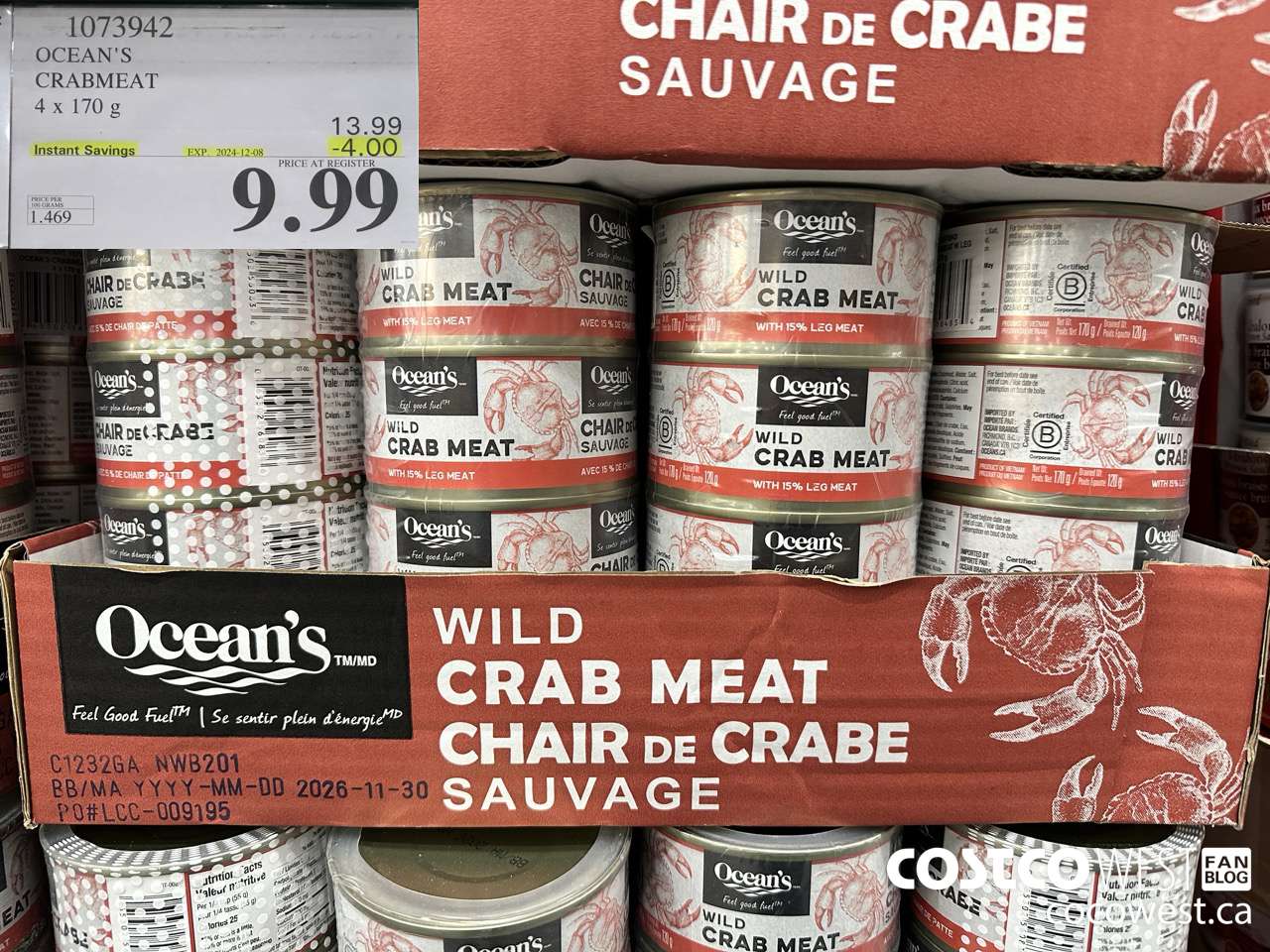 1073942 OCEAN'S CRABMEAT 4 X 170 G ($4.00 INSTANT SAVINGS EXPIRES ON 2024-12-08) $9.99