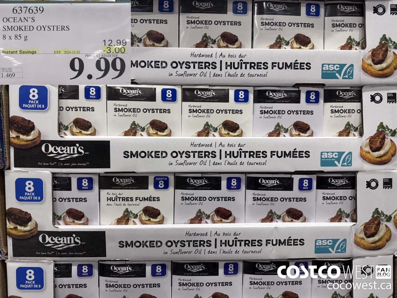 637639 OCEAN'S SMOKED OYSTERS 8 x 85 g ($3.00 INSTANT SAVINGS EXPIRES ON 2024-12-22) $9.99
