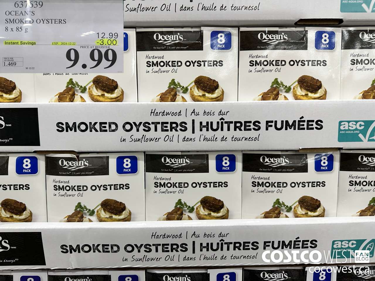 637639 OCEAN'S SMOKED OYSTERS 8 x 85 g ($3.00 INSTANT SAVINGS EXPIRES ON 2024-12-22) $9.99