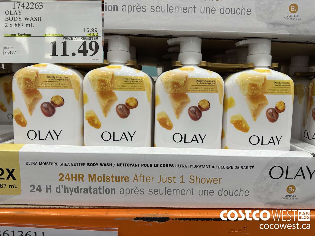 1742263 OLAY BODY WASH 2 X 887 ML ($4.50 INSTANT SAVINGS EXPIRES ON 2025-01-26) $11.49