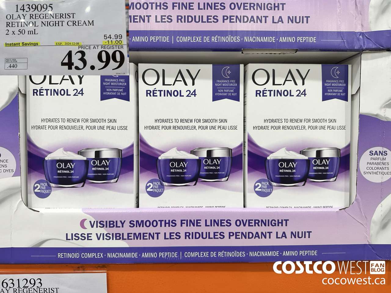 1439095 OLAY REGENERIST RETINOL24 NIGHT CREAM 2 x 50 mL ($11.00 INSTANT SAVINGS EXPIRES ON 2024-12-08) $43.99