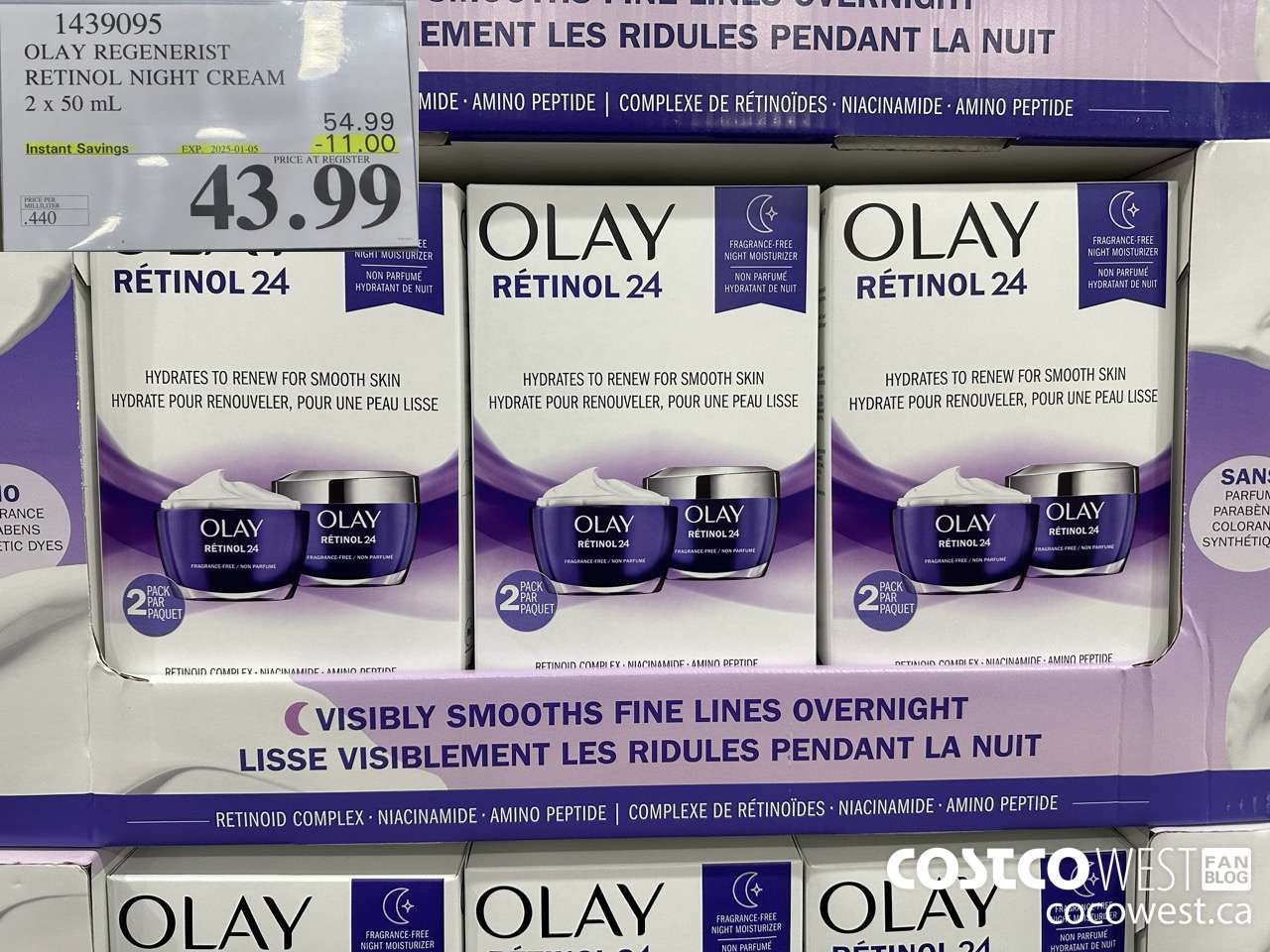 1439095 OLAY REGENERIST RETINOL24 NIGHT CREAM 2 x 50 mL ($11.00 INSTANT SAVINGS EXPIRES ON 2025-01-05) $43.99