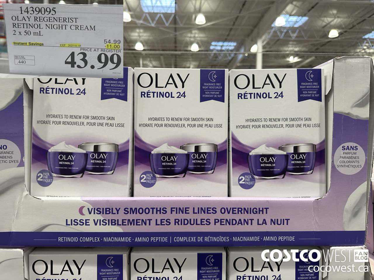 1439095 OLAY REGENERIST RETINOL24 NIGHT CREAM 2 x 50 mL ($11.00 INSTANT SAVINGS EXPIRES ON 2025-01-05) $43.99