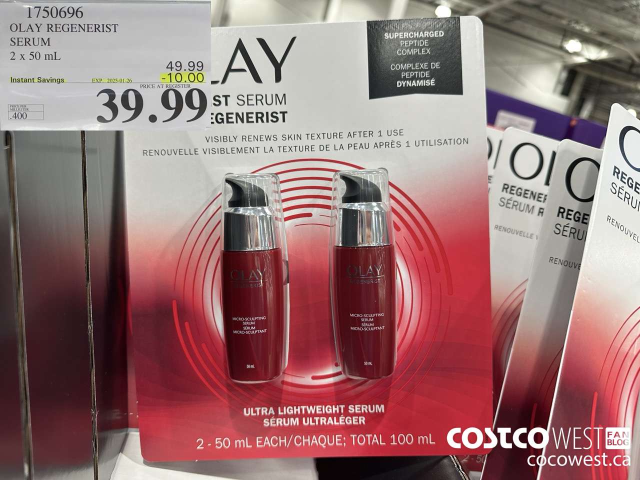1750696 OLAY REGENERIST SERUM 2 X 50ML ($10.00 INSTANT SAVINGS EXPIRES ON 2025-01-26) $39.99