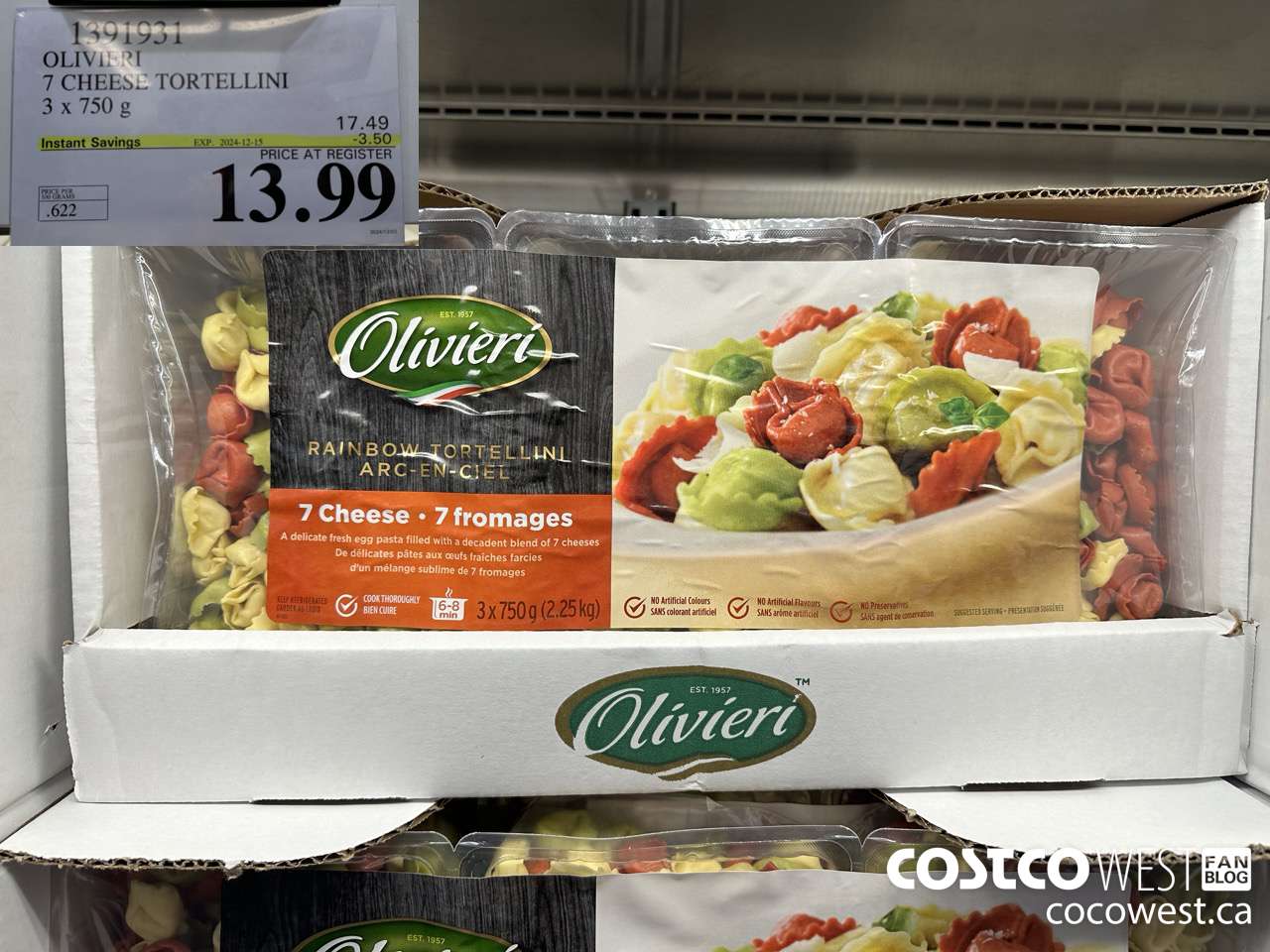 1391931 OLIVIERI 7 CHEESE TORTELLINI 3 x 750 g ($3.50 INSTANT SAVINGS EXPIRES ON 2024-12-15) $13.99