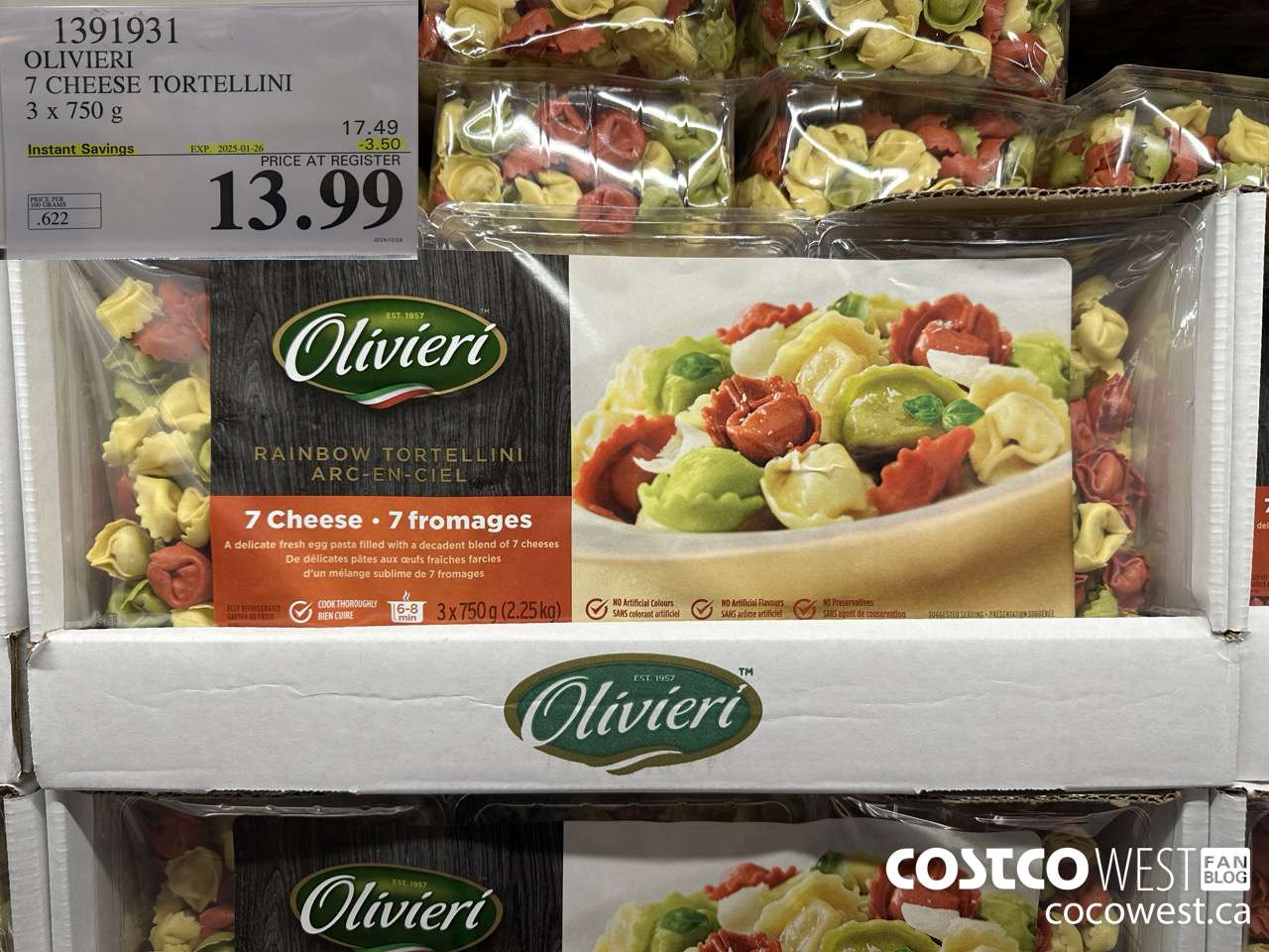 1391931 OLIVIERI 7 CHEESE TORTELLINI 3 x 750 g ($3.50 INSTANT SAVINGS EXPIRES ON 2025-01-26) $13.99
