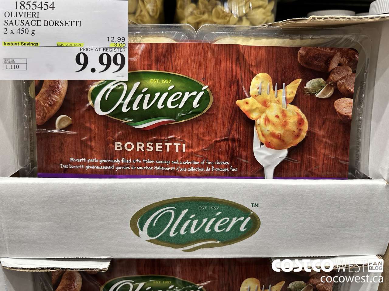 1855454 OLIVIERI SAUSAGE BORSETTI 2 X 450G ($3.00 INSTANT SAVINGS EXPIRES ON 2024-12-29) $9.99