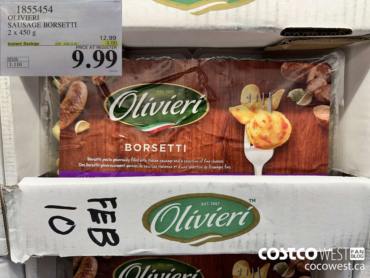 1855454 OLIVIERI SAUSAGE BORSETTI 2 X 450G ($3.00 INSTANT SAVINGS EXPIRES ON 2024-12-29) $9.99
