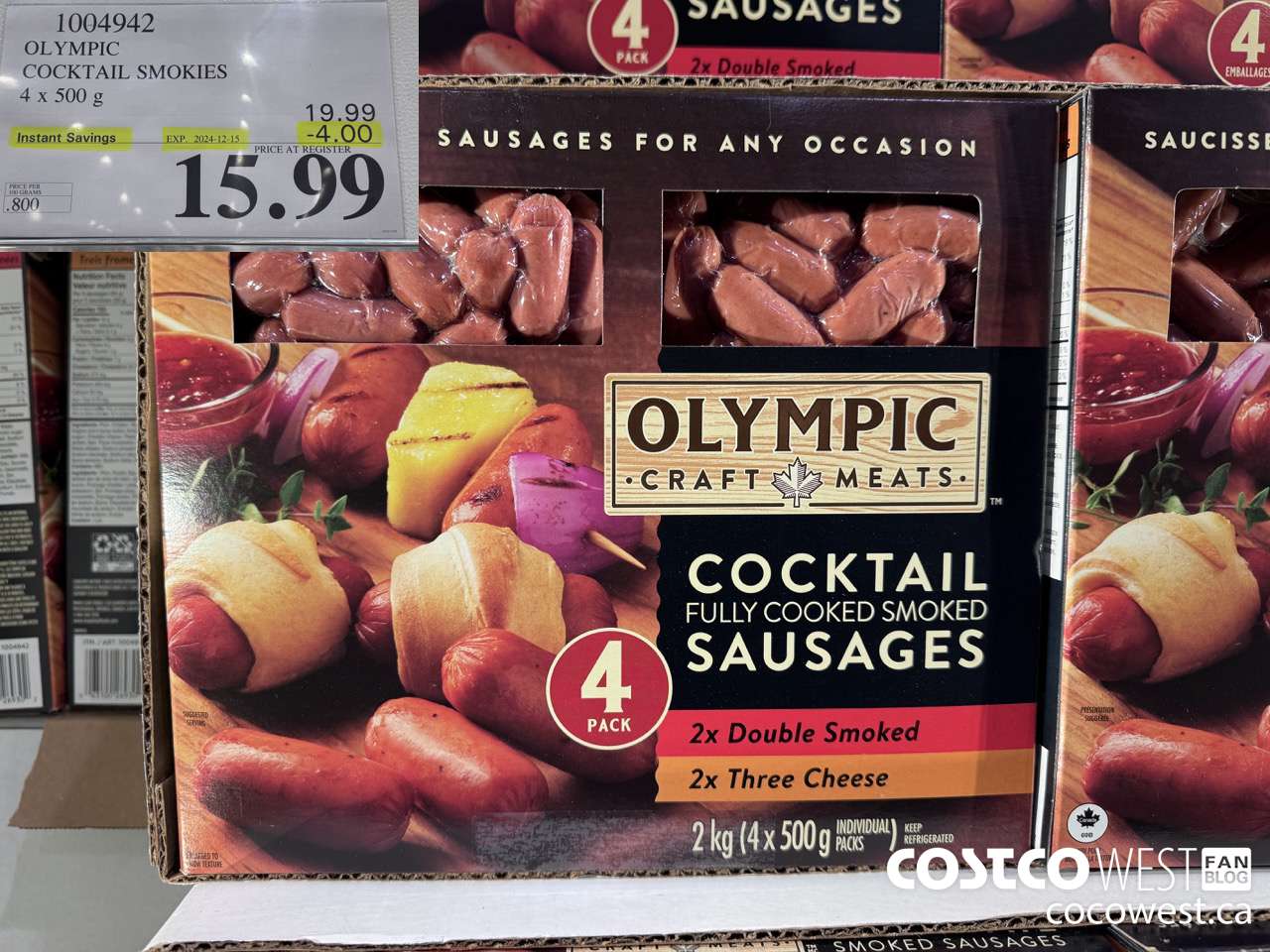 1004942 OLYMPIC COCKTAIL SMOKIES 4 X 500 G ($4.00 INSTANT SAVINGS EXPIRES ON 2024-12-15) $15.99