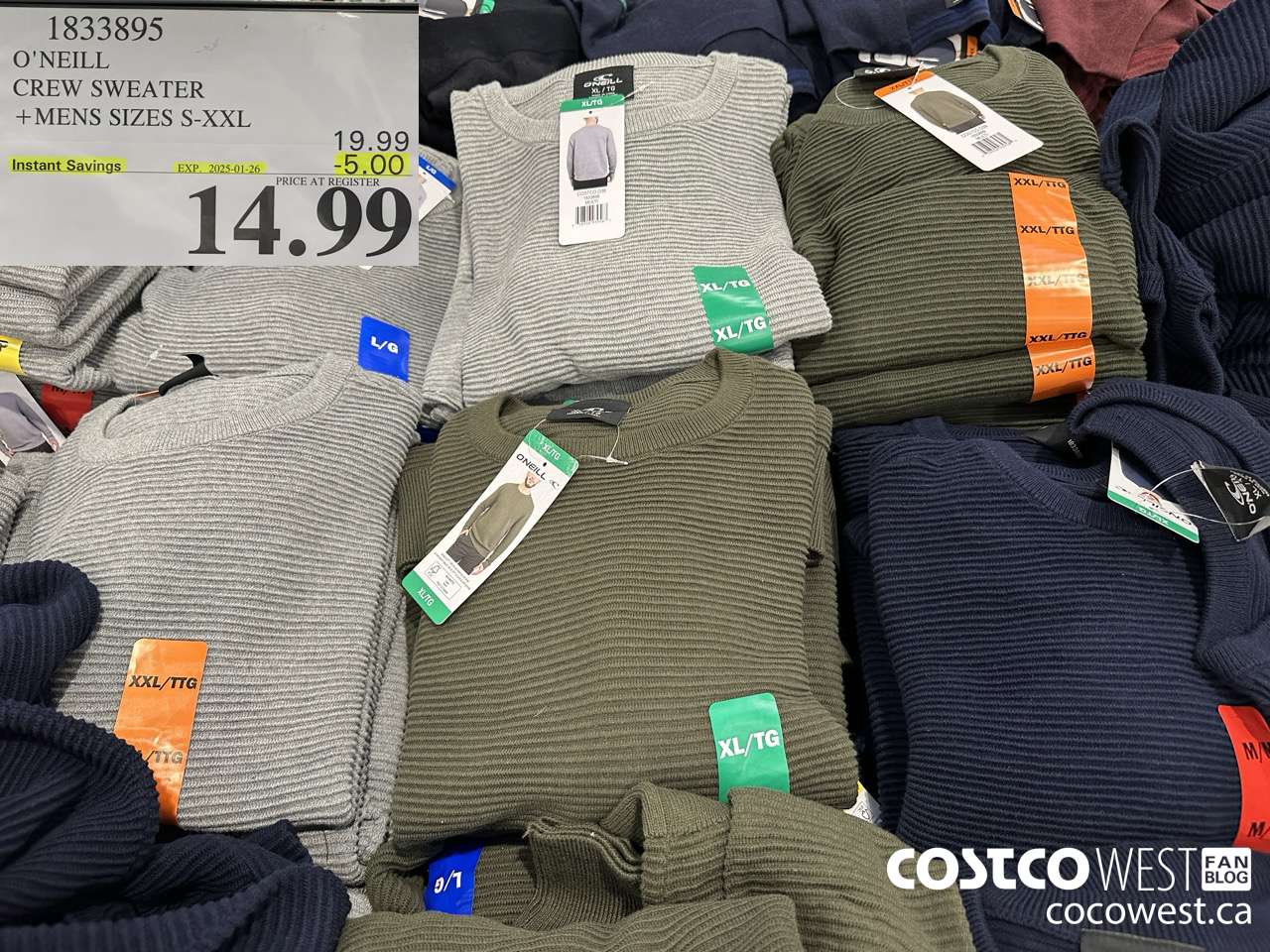 1833895 O'NEILL CREW SWEATER MENS SIZES S-XXL ($5.00 INSTANT SAVINGS EXPIRES ON 2025-01-26) $14.99