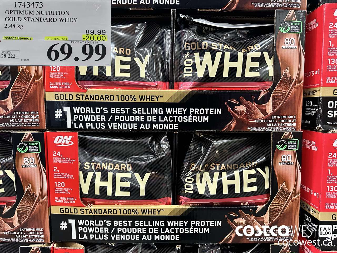 1743473 OPTIMUM NUTRITION GOLD STANDARD WHEY 2.48 KG ($20.00 INSTANT SAVINGS EXPIRES ON 2024-12-29) $69.99