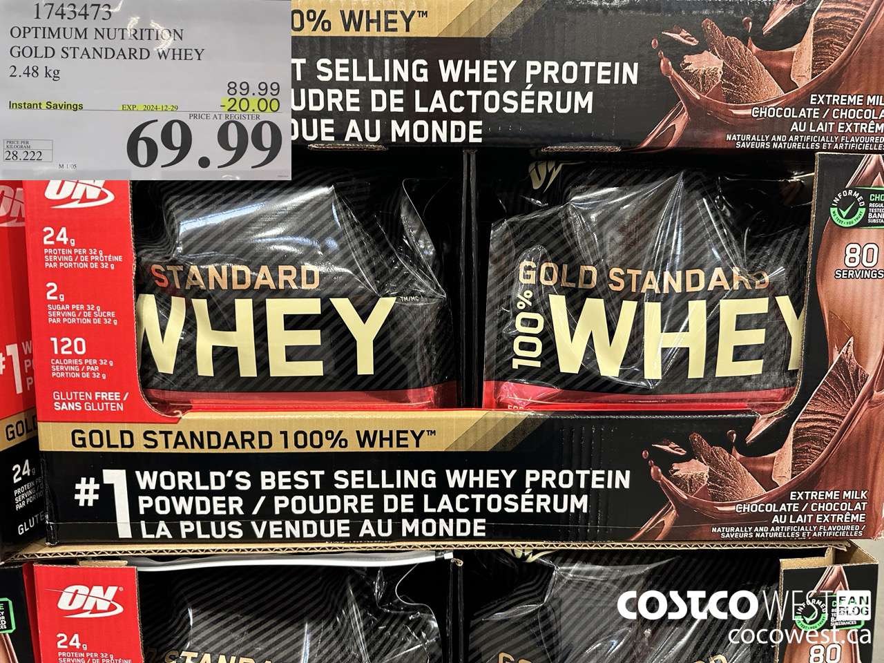 1743473 OPTIMUM NUTRITION GOLD STANDARD WHEY 2.48 KG ($20.00 INSTANT SAVINGS EXPIRES ON 2024-12-29) $69.99