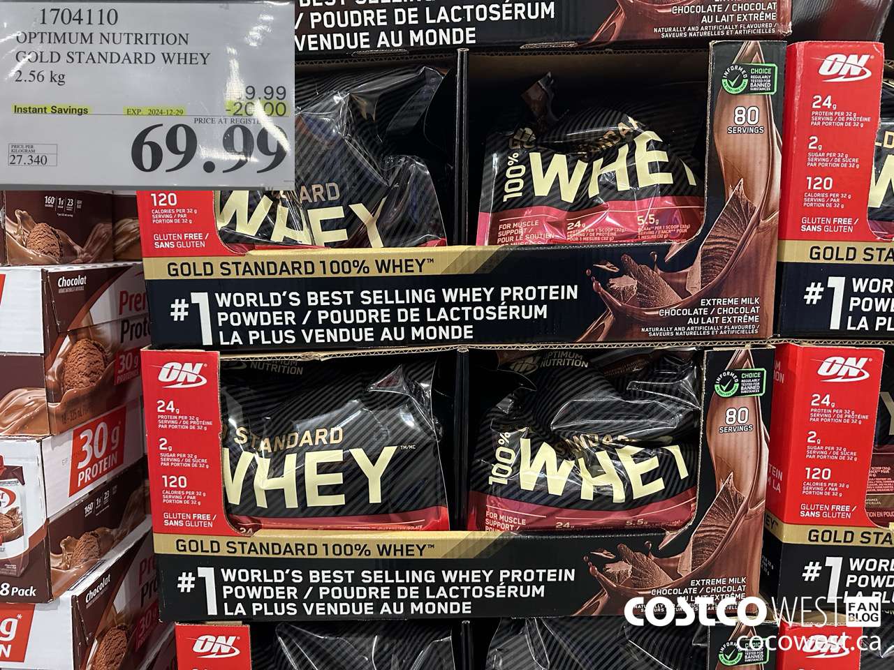 1704110 OPTIMUM NUTRITION GOLD STANDARD WHEY 2.56 KG ($20.00 INSTANT SAVINGS EXPIRES ON 2024-12-29) $69.99