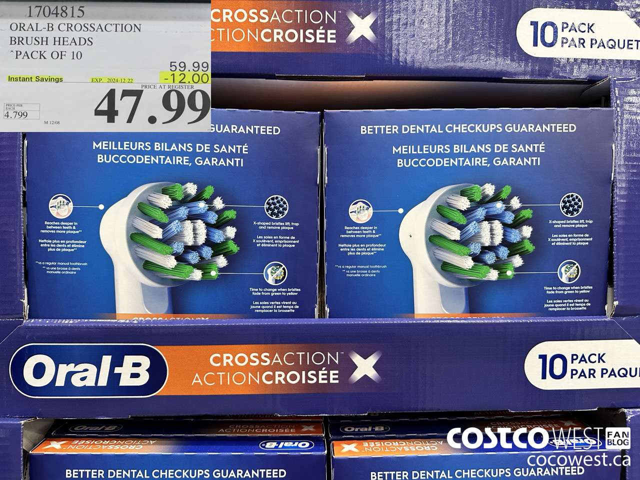 1704815 ORAL-B CROSSACTION BRUSH HEADS PACK OF 10 ($12.00 INSTANT SAVINGS EXPIRES ON 2024-12-22) $47.99