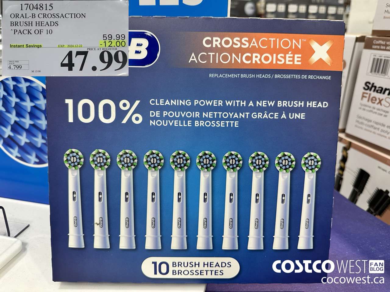 1704815 ORAL-B CROSSACTION BRUSH HEADS PACK OF 10 ($12.00 INSTANT SAVINGS EXPIRES ON 2024-12-22) $47.99