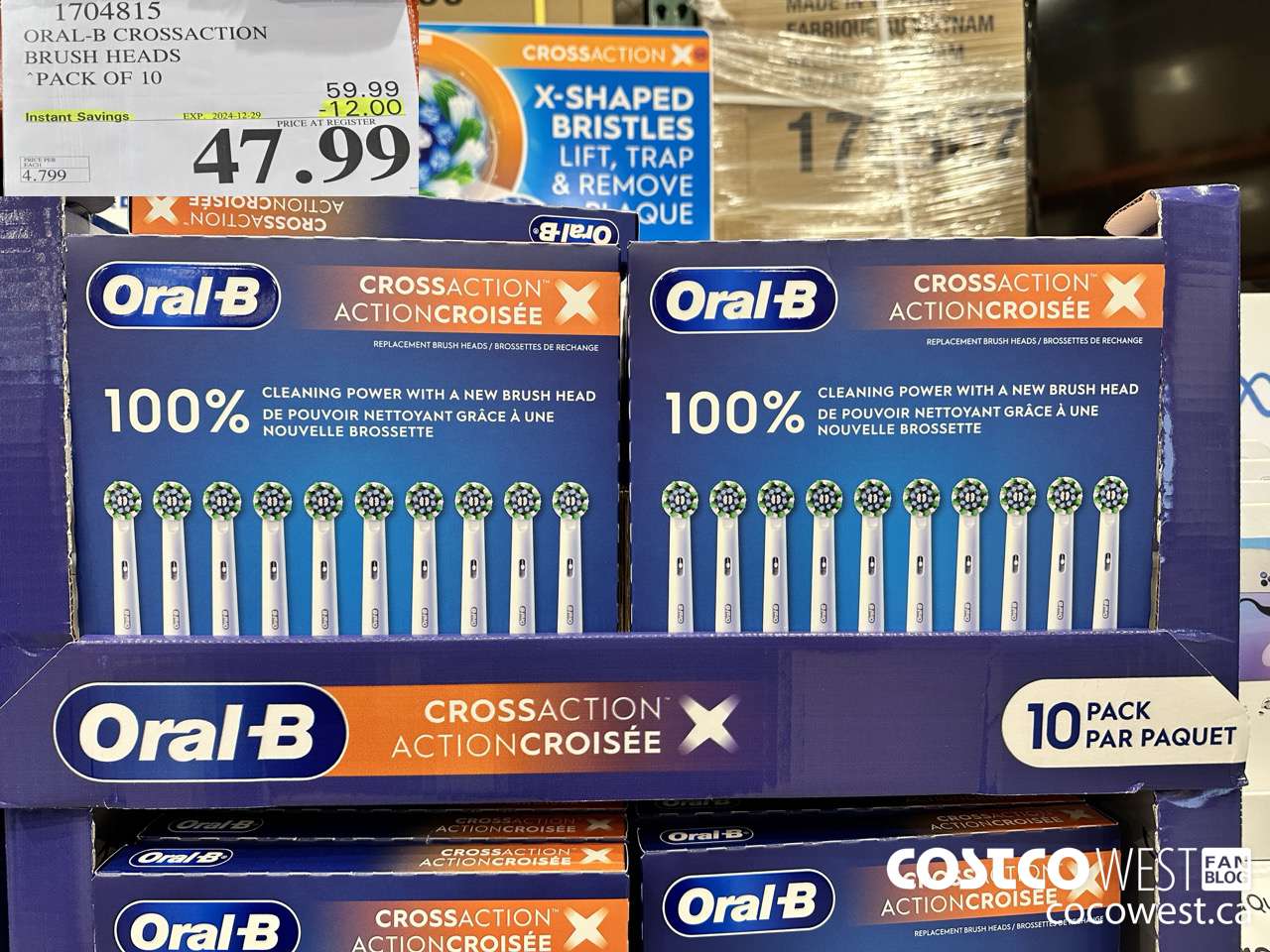 1704815 ORAL-B CROSSACTION BRUSH HEADS PACK OF 10 ($12.00 INSTANT SAVINGS EXPIRES ON 2024-12-29) $47.99