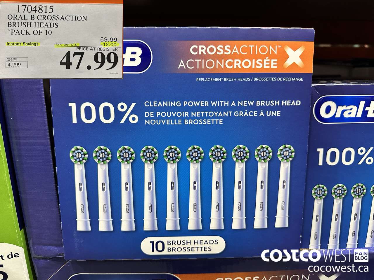 1704815 ORAL-B CROSSACTION BRUSH HEADS PACK OF 10 ($12.00 INSTANT SAVINGS EXPIRES ON 2024-12-29) $47.99