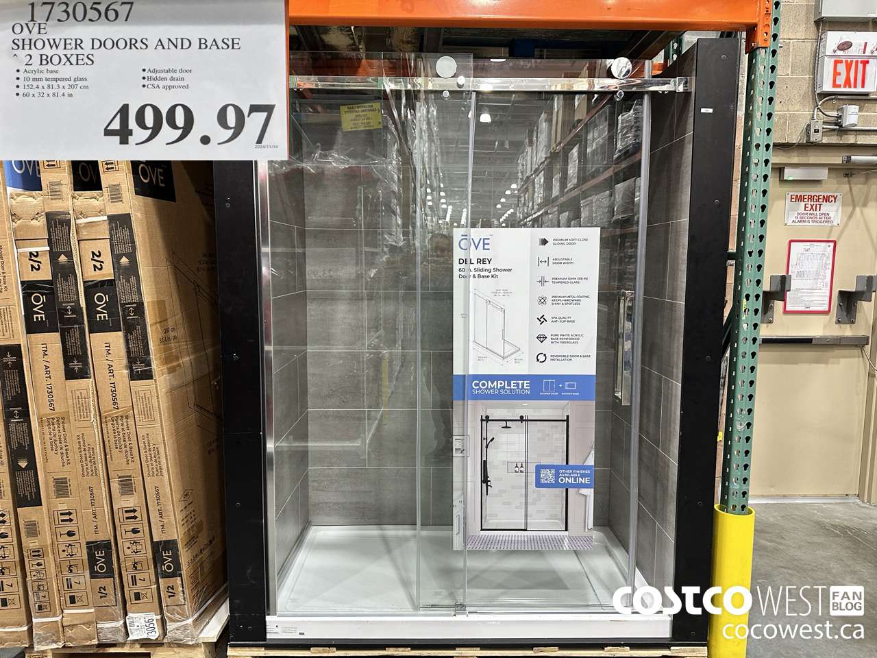 1730567 OVE SHOWER DOORS AND BASE 2 BOXES $499.97
