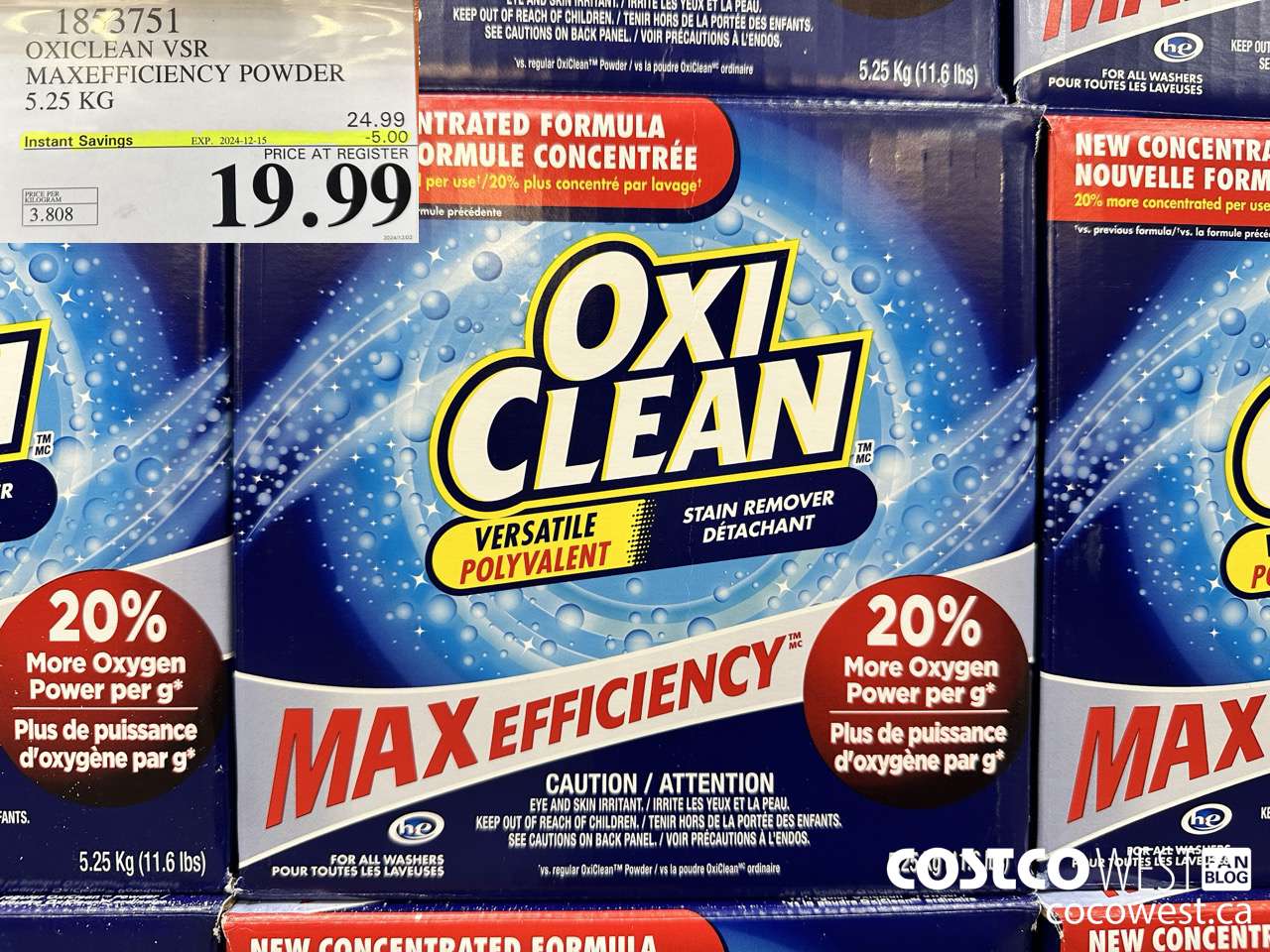 1853751 OXICLEAN VSR MAXEFFICIENCY POWDER 5.25KG ($5.00 INSTANT SAVINGS EXPIRES ON 2024-12-15) $19.99