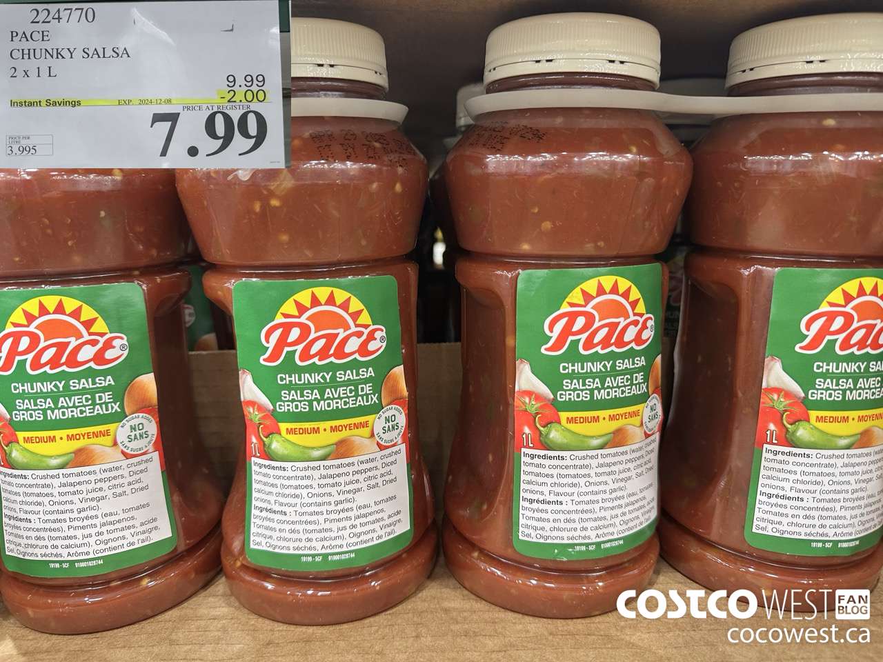 224770 PACE THICK & CHUNKY SALSA 2 X 1L ($2.00 INSTANT SAVINGS EXPIRES ON 2024-12-08) $7.99