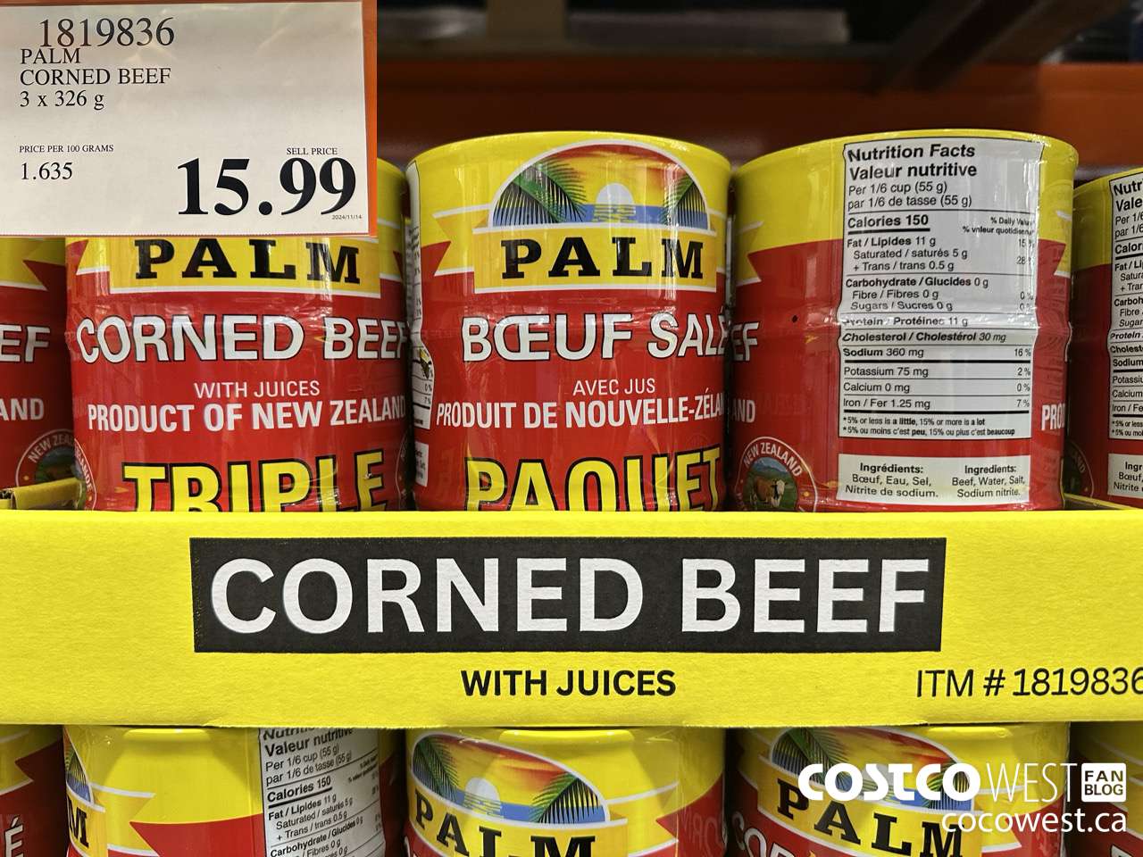 1819836 PALM CORNED BEEF 3 X 326G $15.99