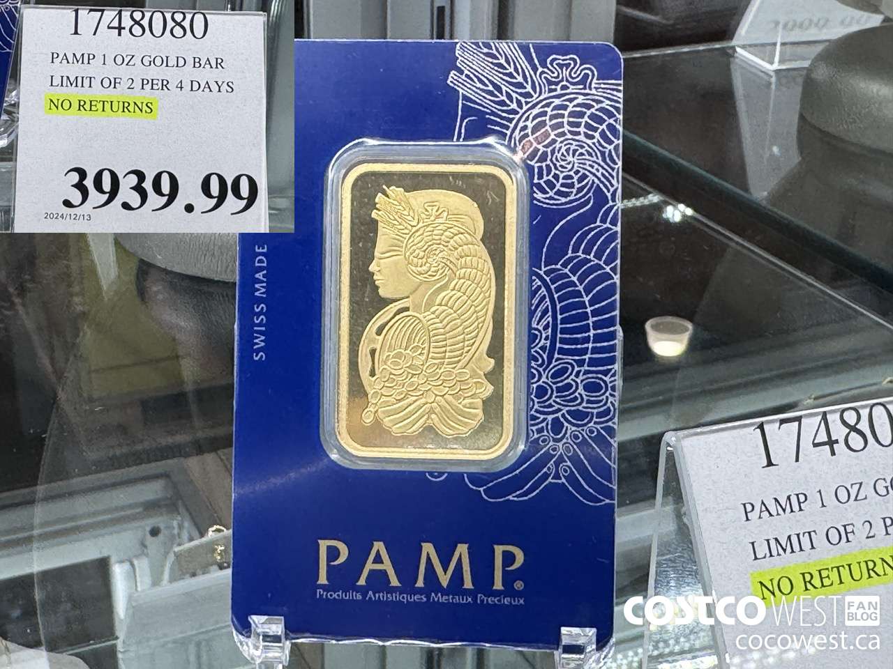 1748080 PAMP 1 OZ GOLD BAR LIMIT OF 2 PER 4 DAYS NO RETURNS $3939.99