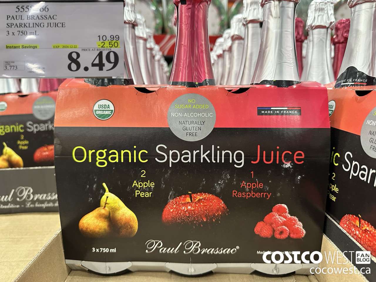 5558566 PAUL BRASSAC ORGANIC SPARKLING JUICE 3 x 750 ml ($2.50 INSTANT SAVINGS EXPIRES ON 2024-12-22) $8.49