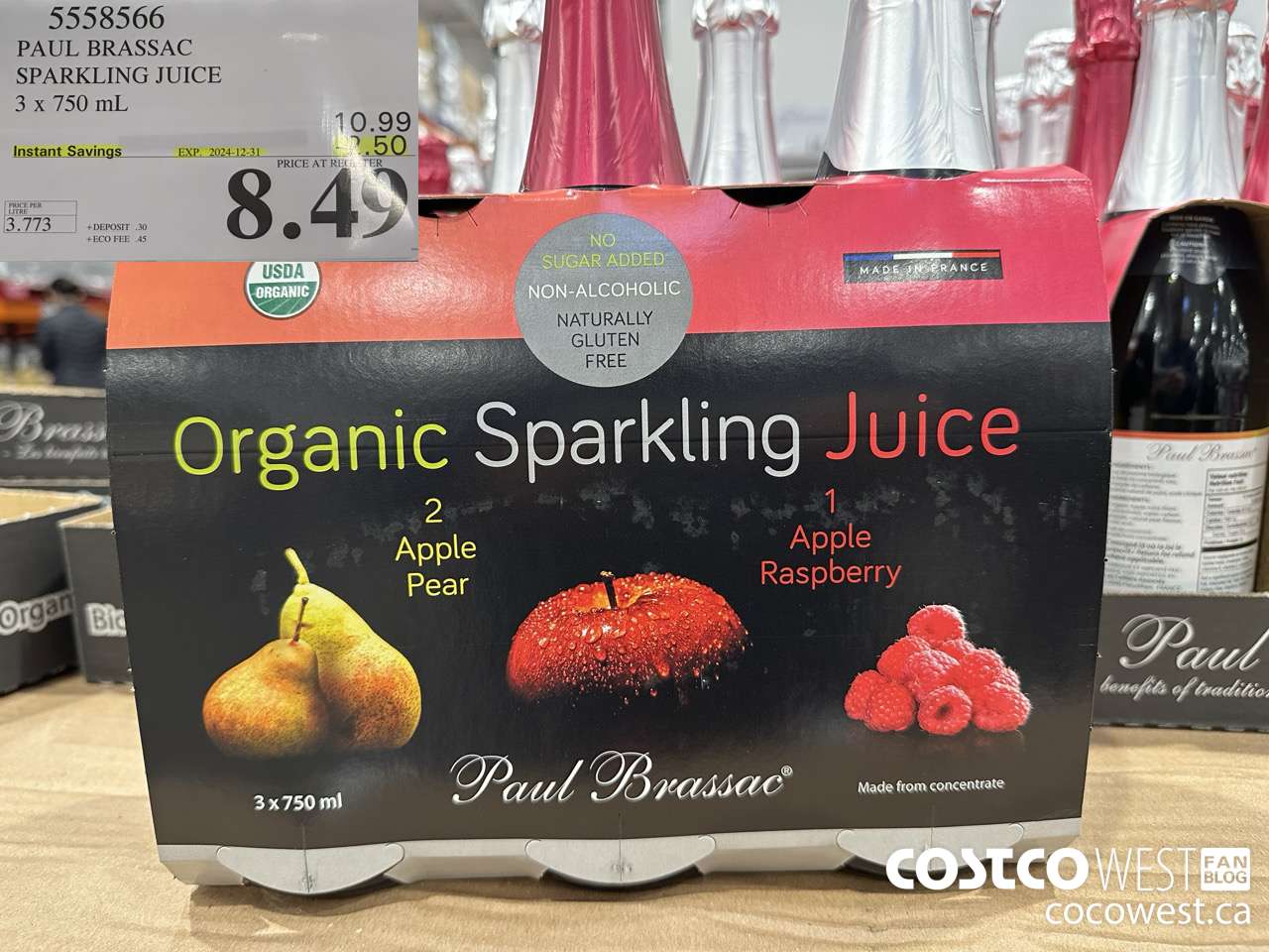 5558566 PAUL BRASSAC ORGANIC SPARKLING JUICE 3 x 750 ml ($2.50 INSTANT SAVINGS EXPIRES ON 2024-12-31) $8.49