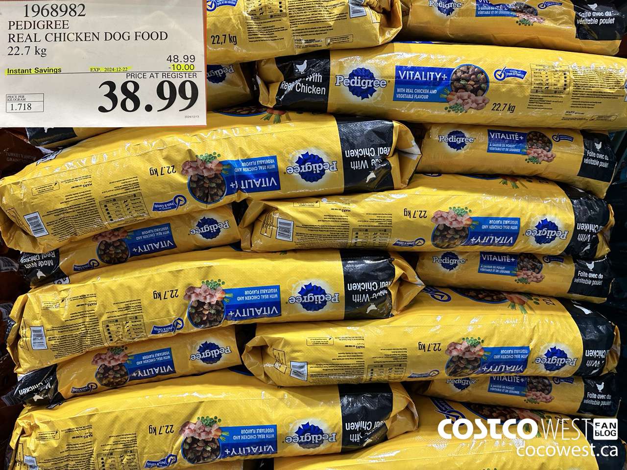 1968982 PEDIGREE REAL CHICKEN DOG FOOD 22.7 kg ($10.00 INSTANT SAVINGS EXPIRES ON 2024-12-22) $38.99