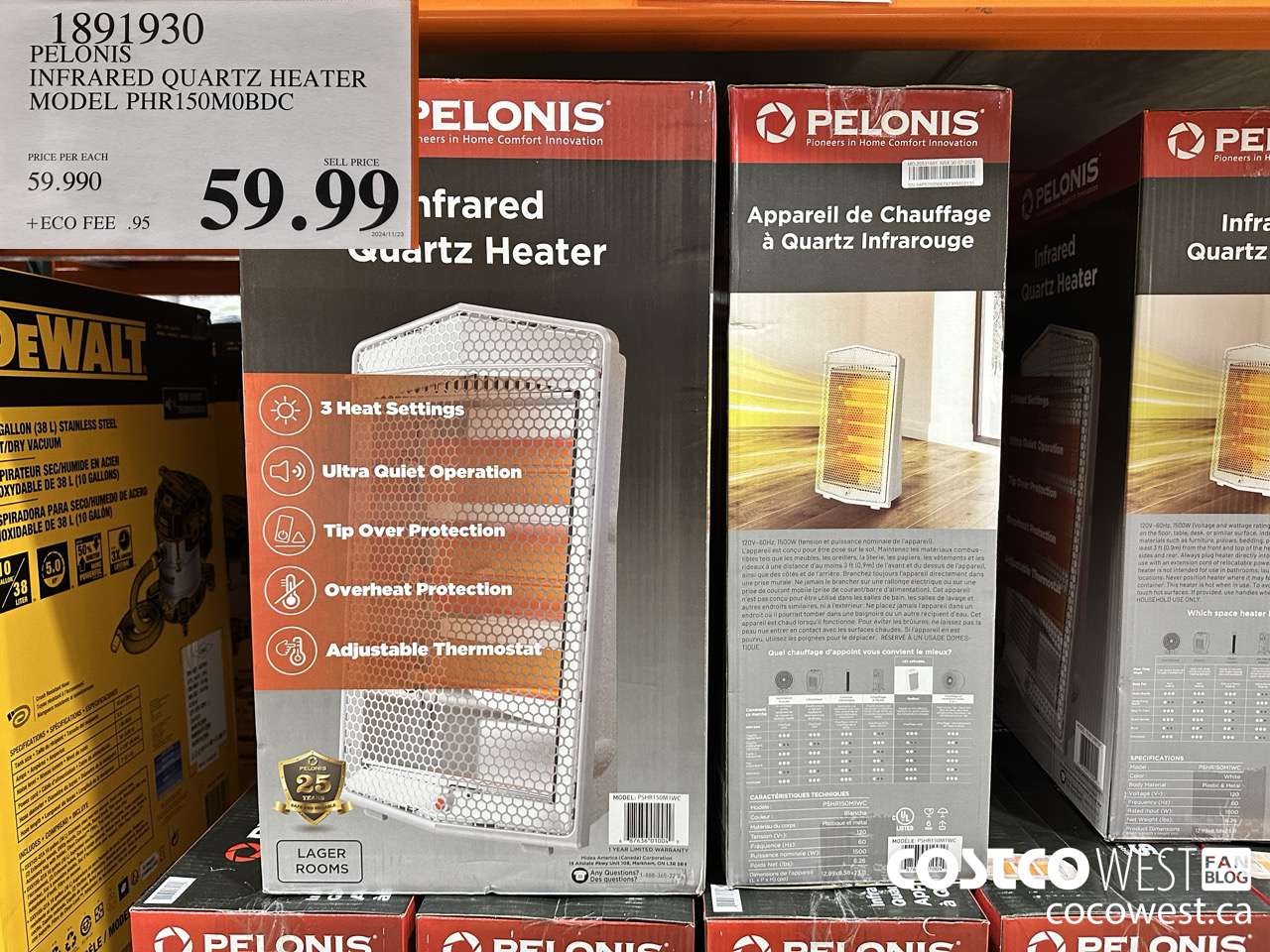 1891930 PELONIS INFRARED QUARTZ HEATER MODEL PHR150M0BDC $59.99