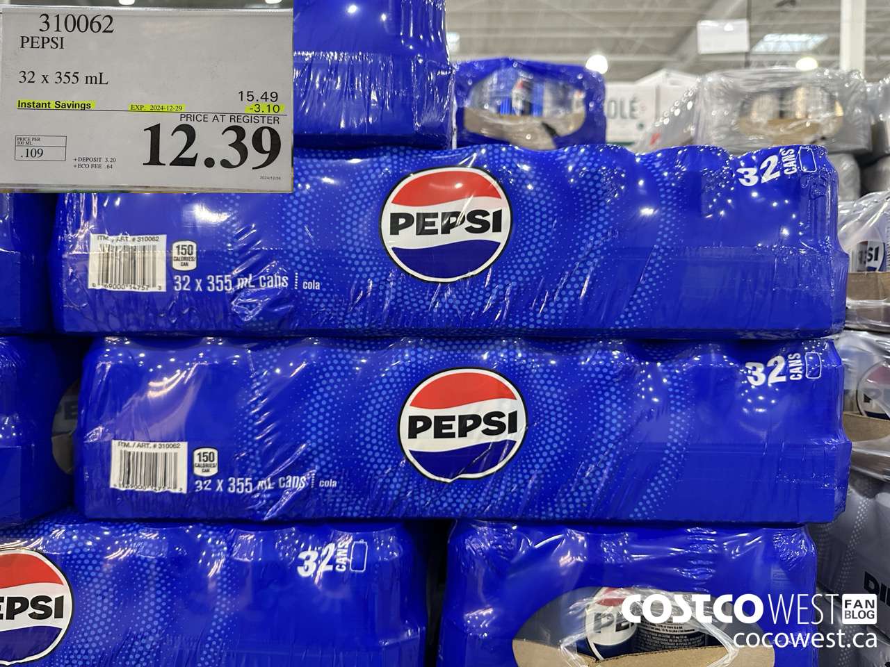 310062 PEPSI 32 X 355 ML ($3.10 INSTANT SAVINGS EXPIRES ON 2024-12-29) $12.39