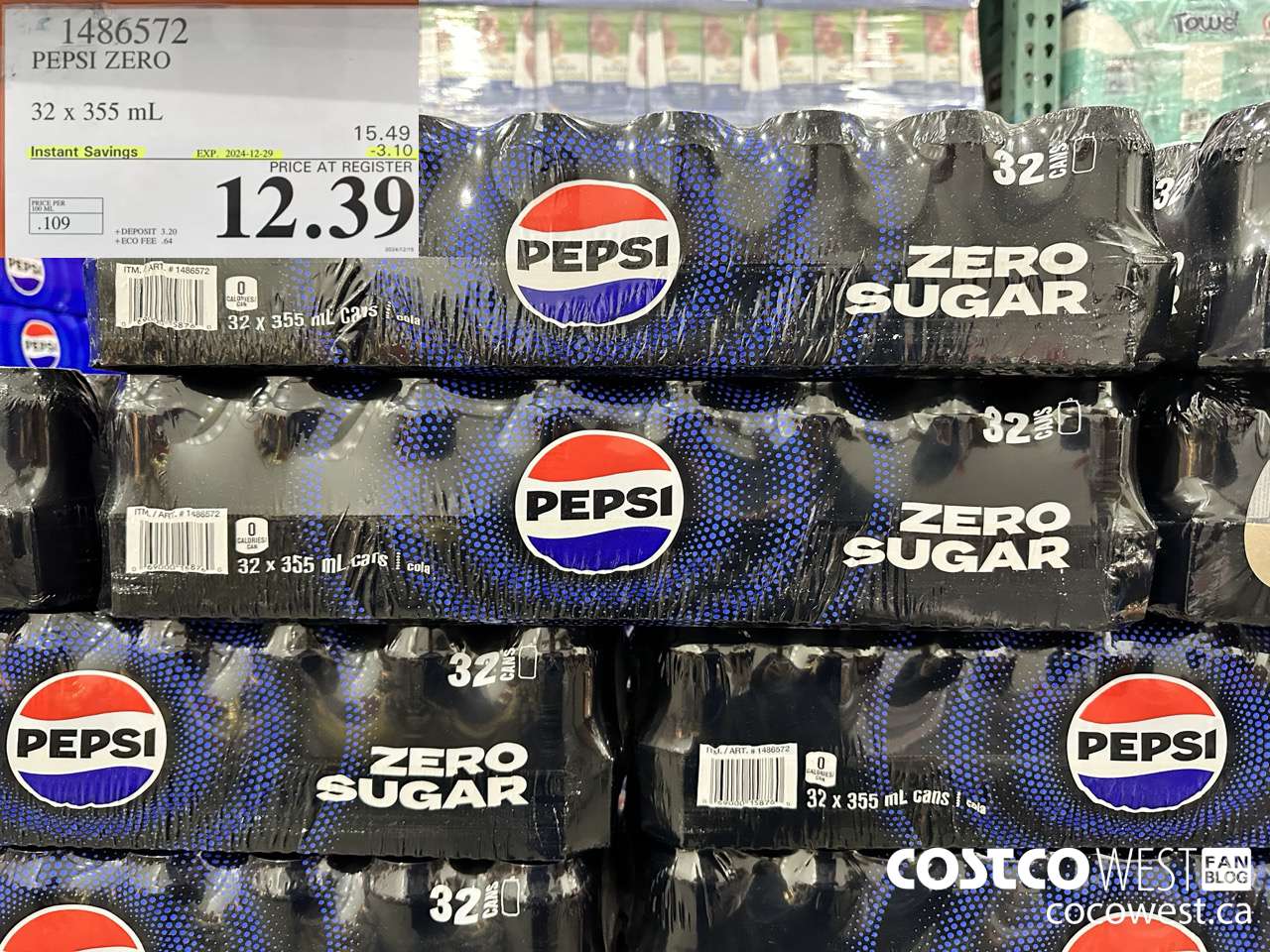 1486572 PEPSI ZERO 32 x 355 mL ($3.10 INSTANT SAVINGS EXPIRES ON 2024-12-29) $12.39